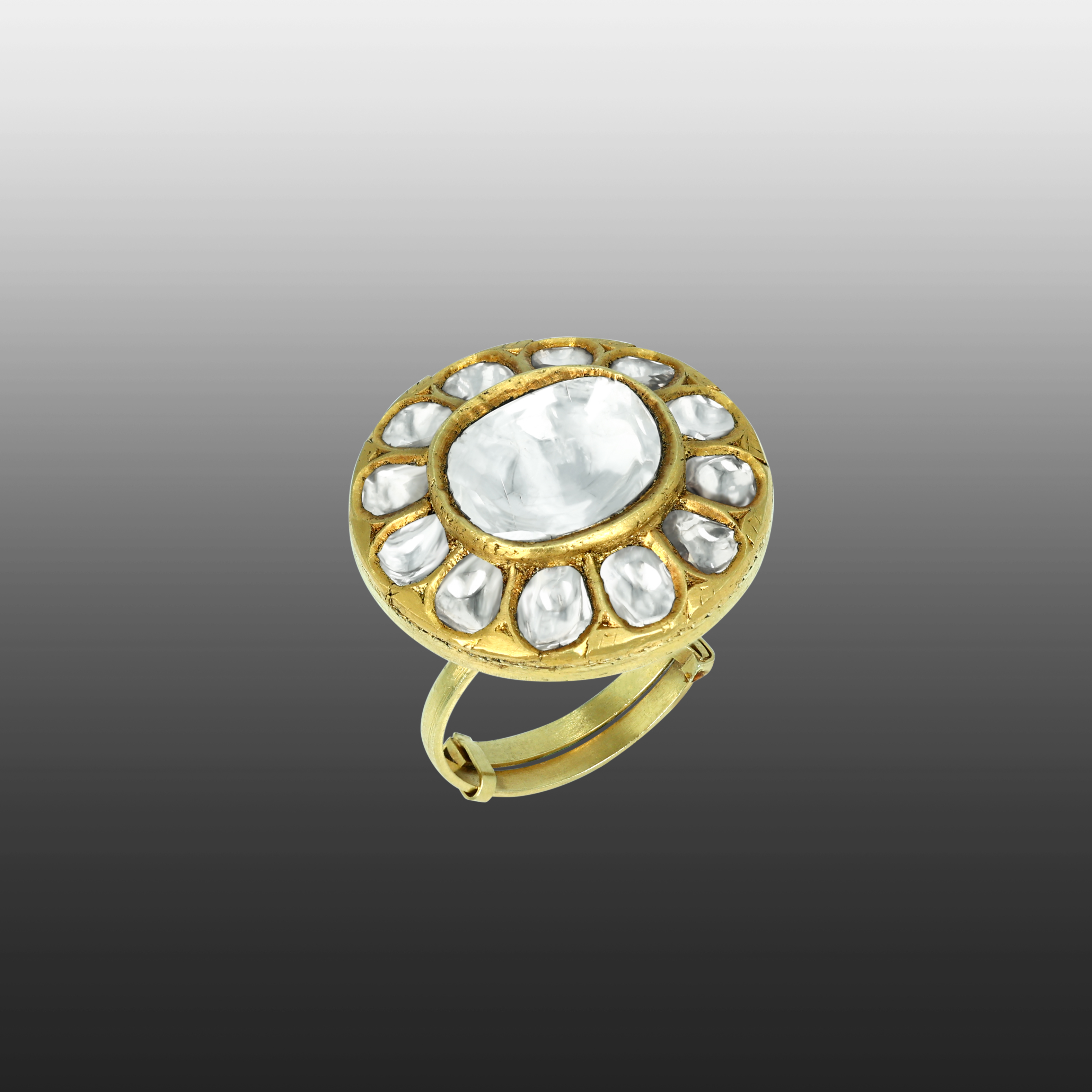 Polki Diamond Ring with Halo of Uncut Diamonds